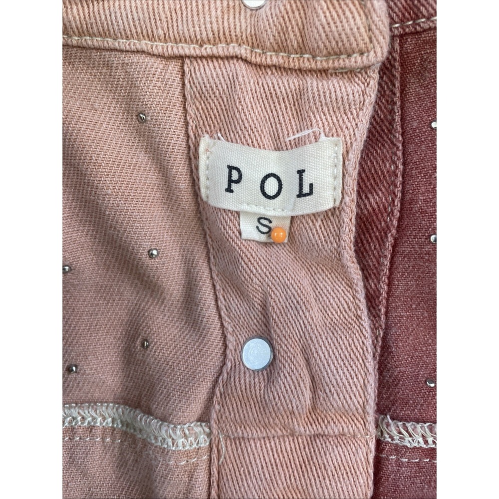 POL Pearl & Rhinestone NWOT Colorblock Pink & Raspberry Denim Jacket Oversized S - Picture 8 of 8
